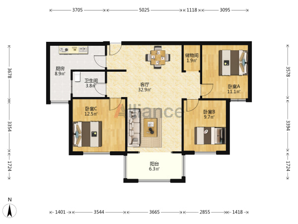 建业壹号城邦，118平3房，单价7600，老证，可按揭